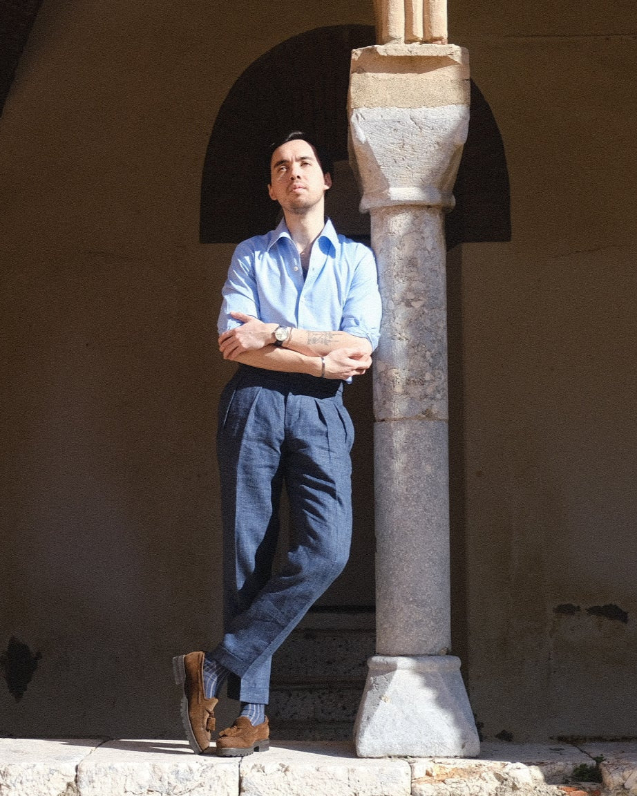 Chemise col une pièce bleu clair