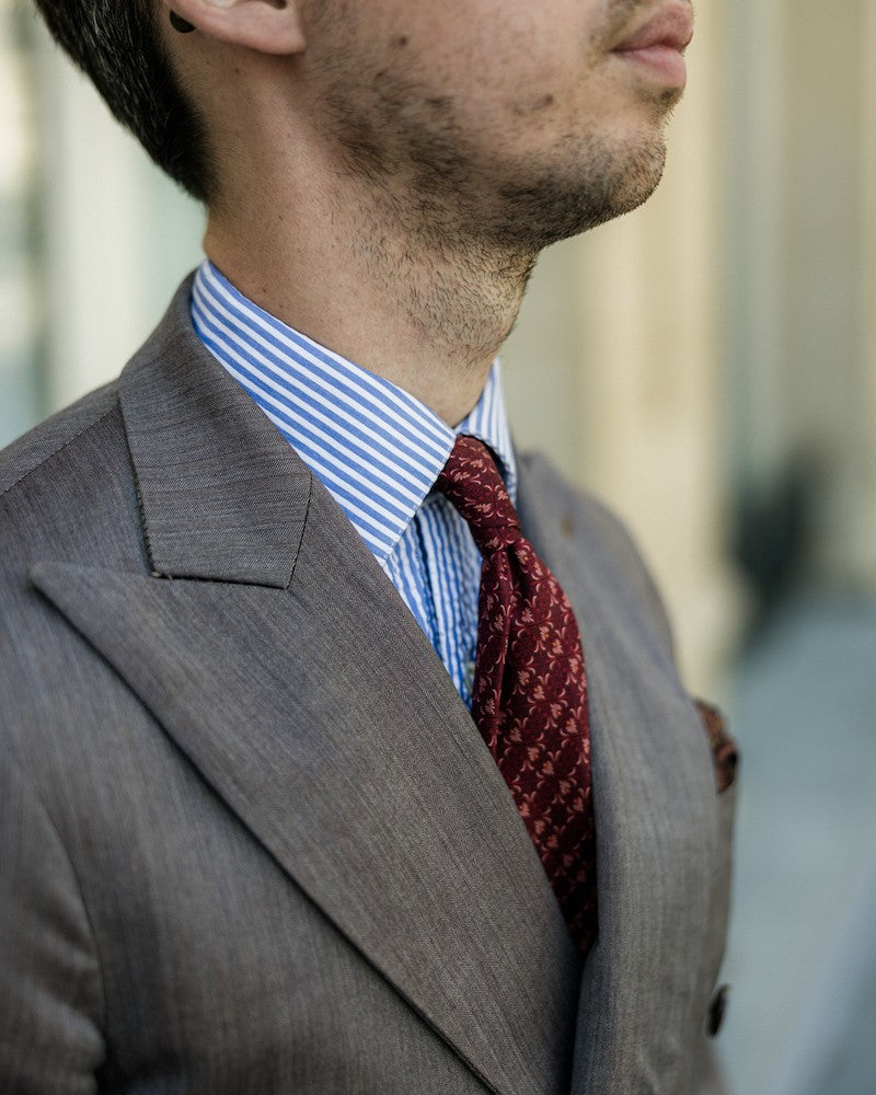 chemise homme de luxe haut de gamme : Chemise seersucker rayures bleu clair col français