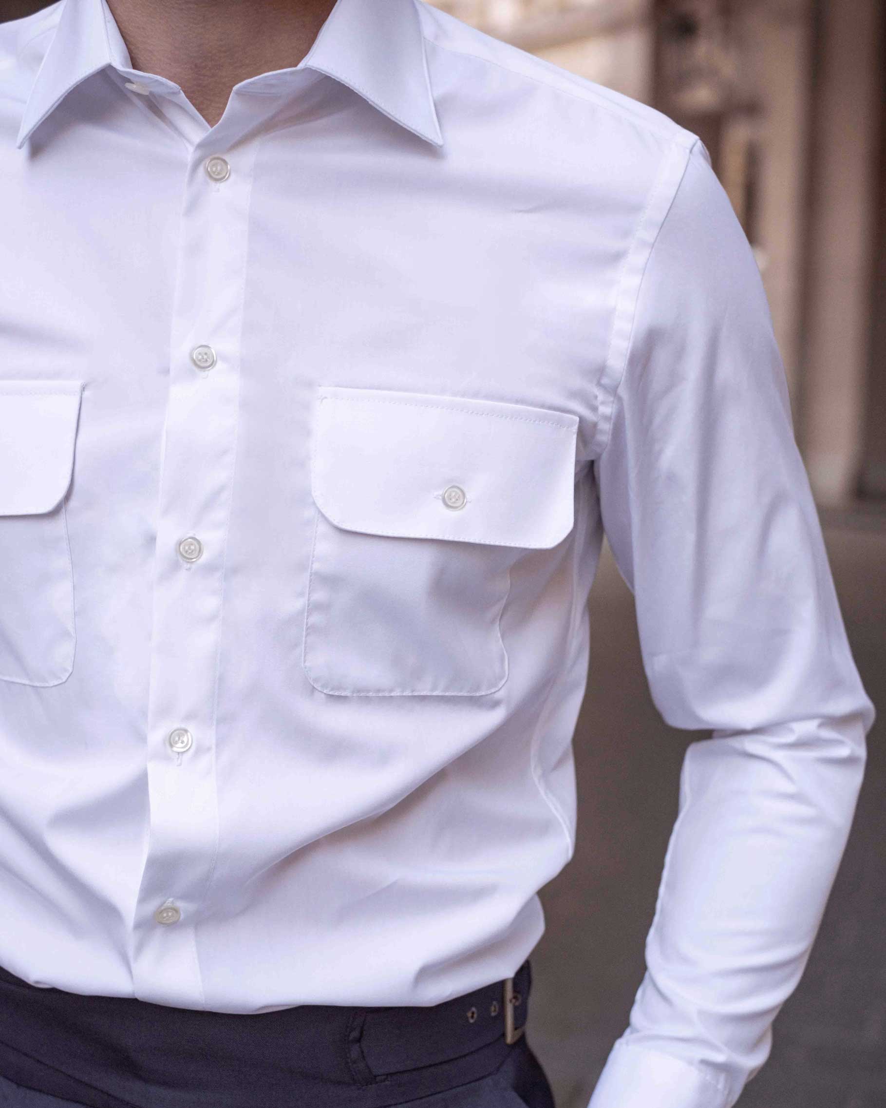 Chemise Saharienne en Popeline Blanche