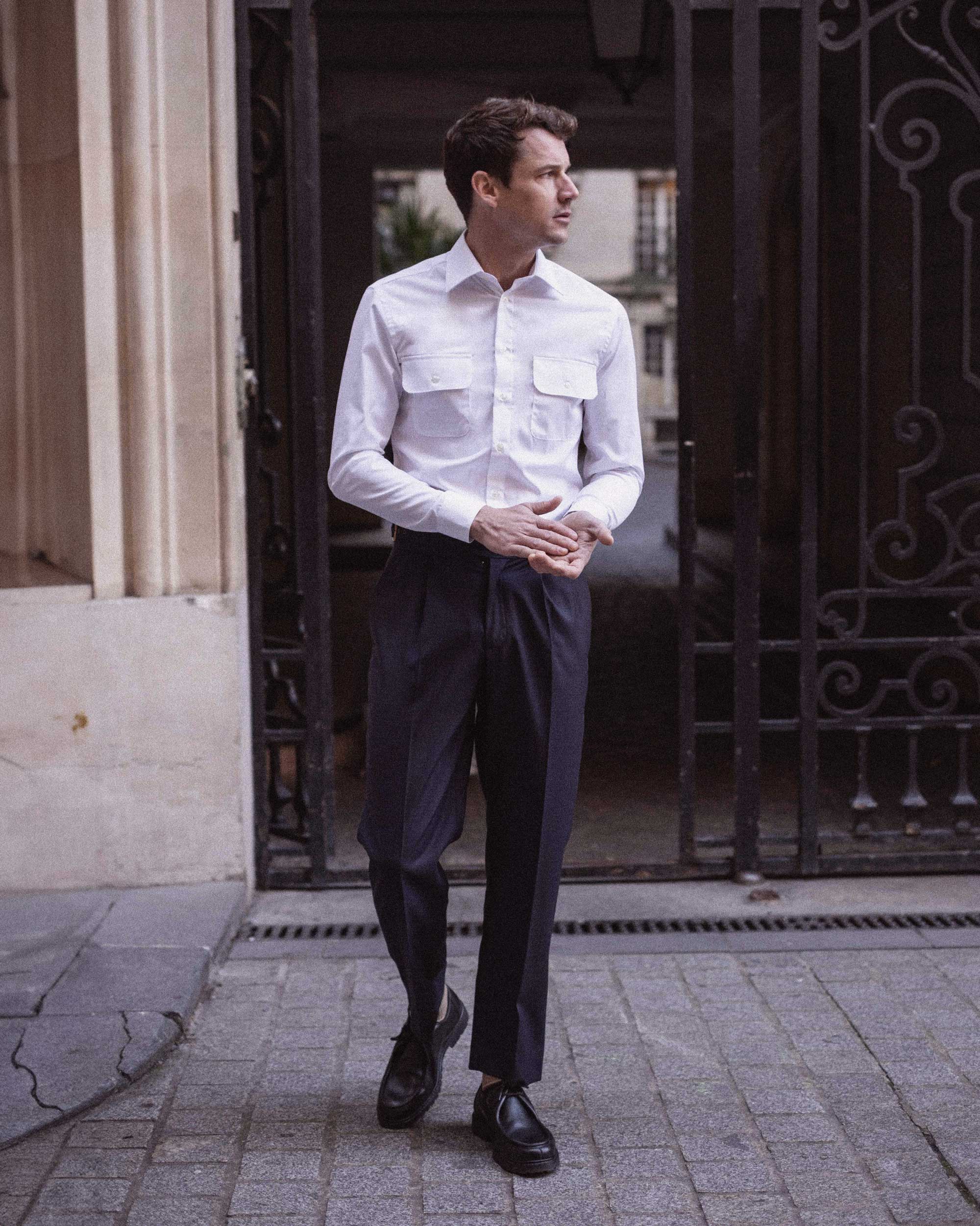 Chemise Saharienne en Popeline Blanche