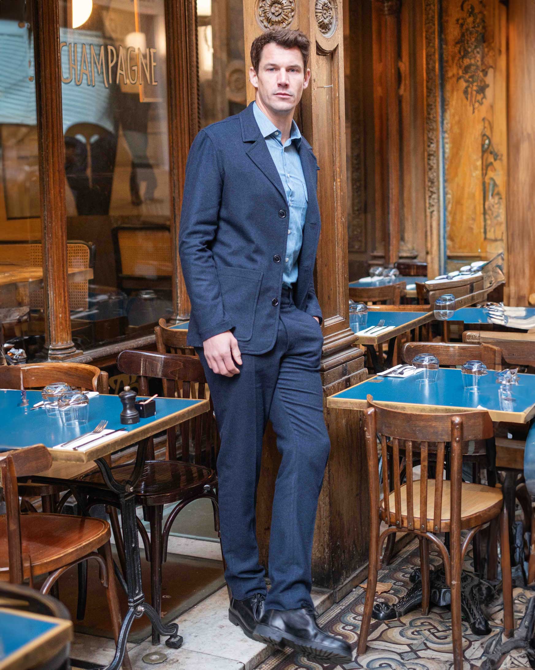 Pantalon de Costume en Flanelle Bleu Marine