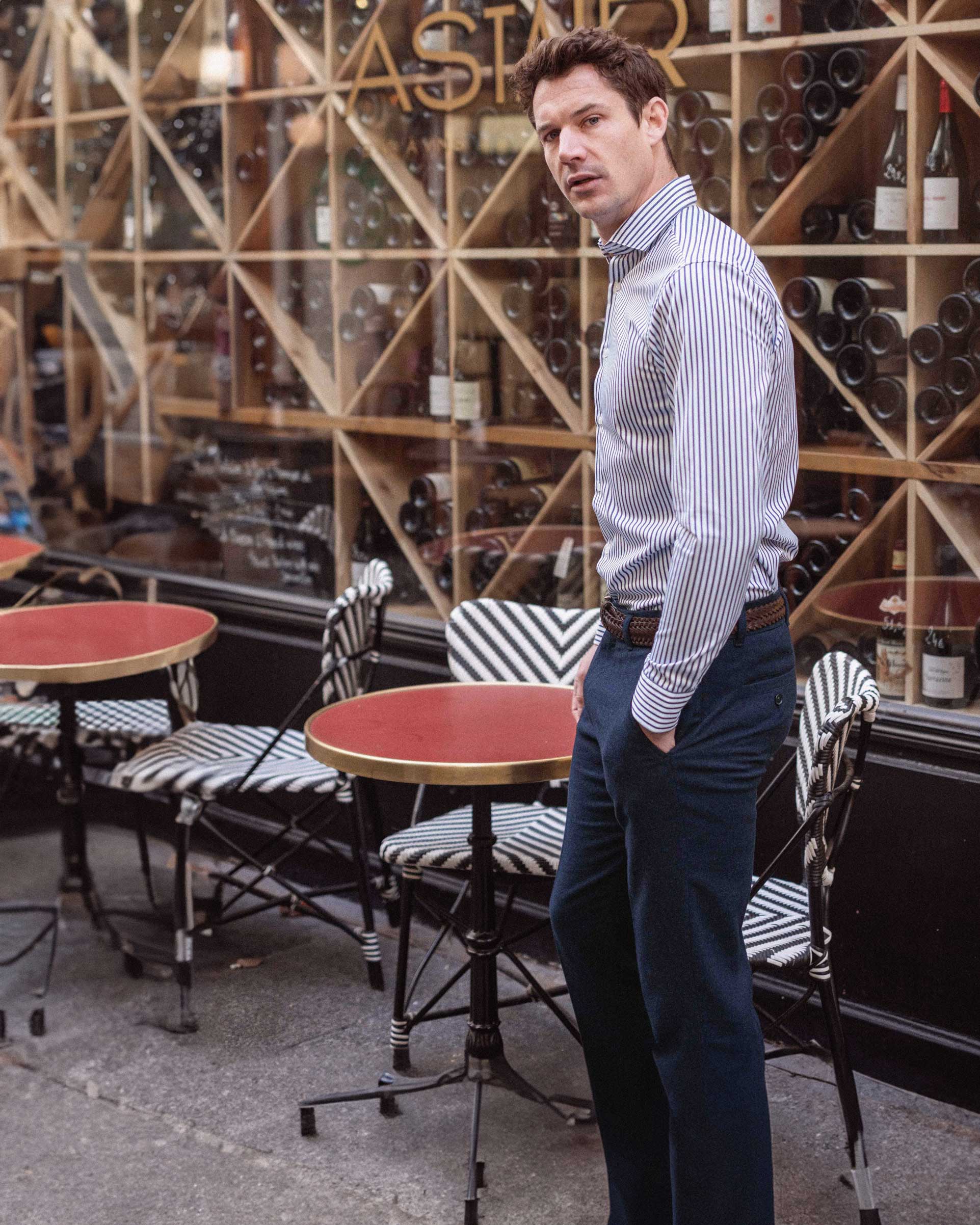 Pantalon de Costume en Flanelle Bleu Marine