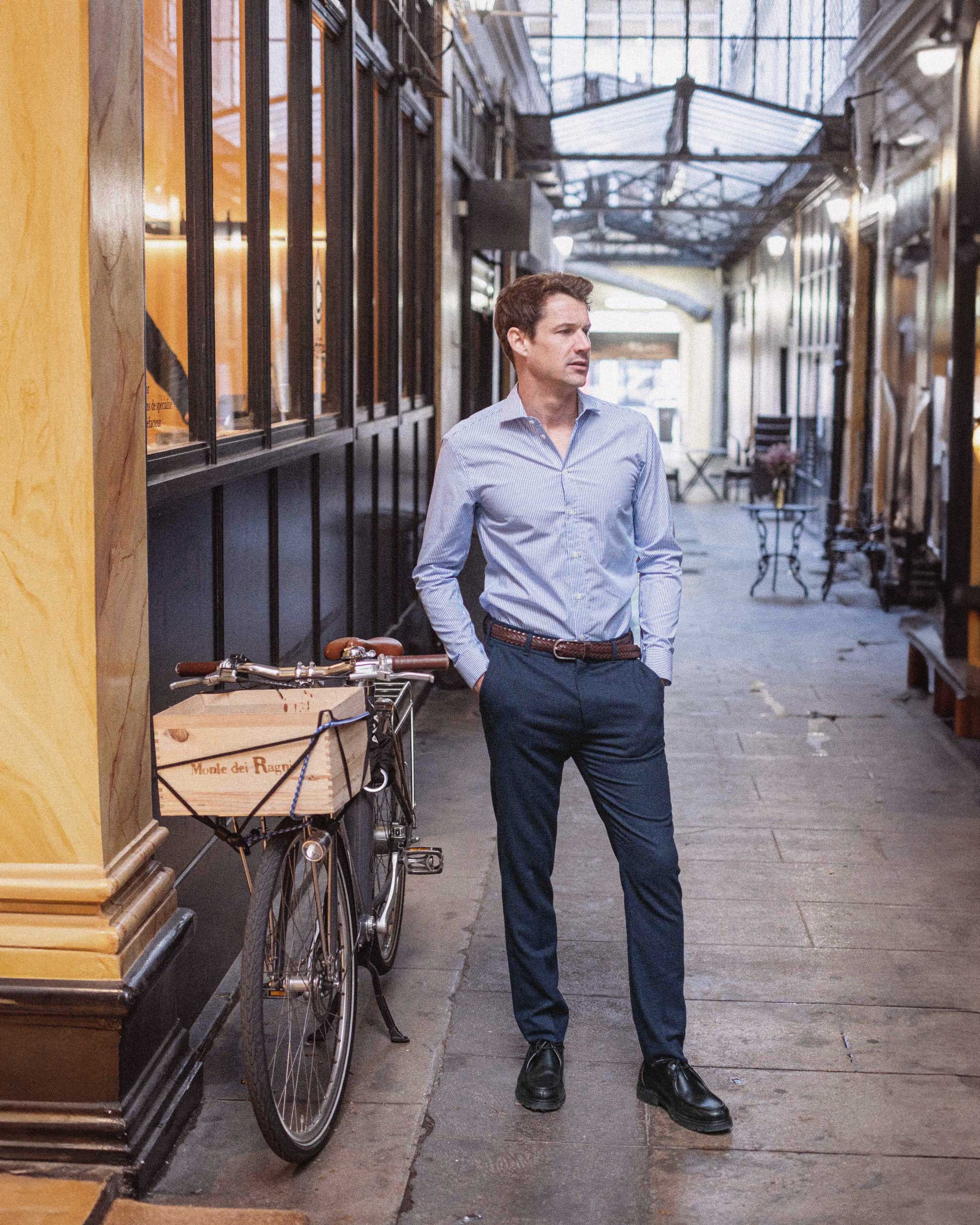 Chemise en Popeline à Rayures Fines Col Cut Away