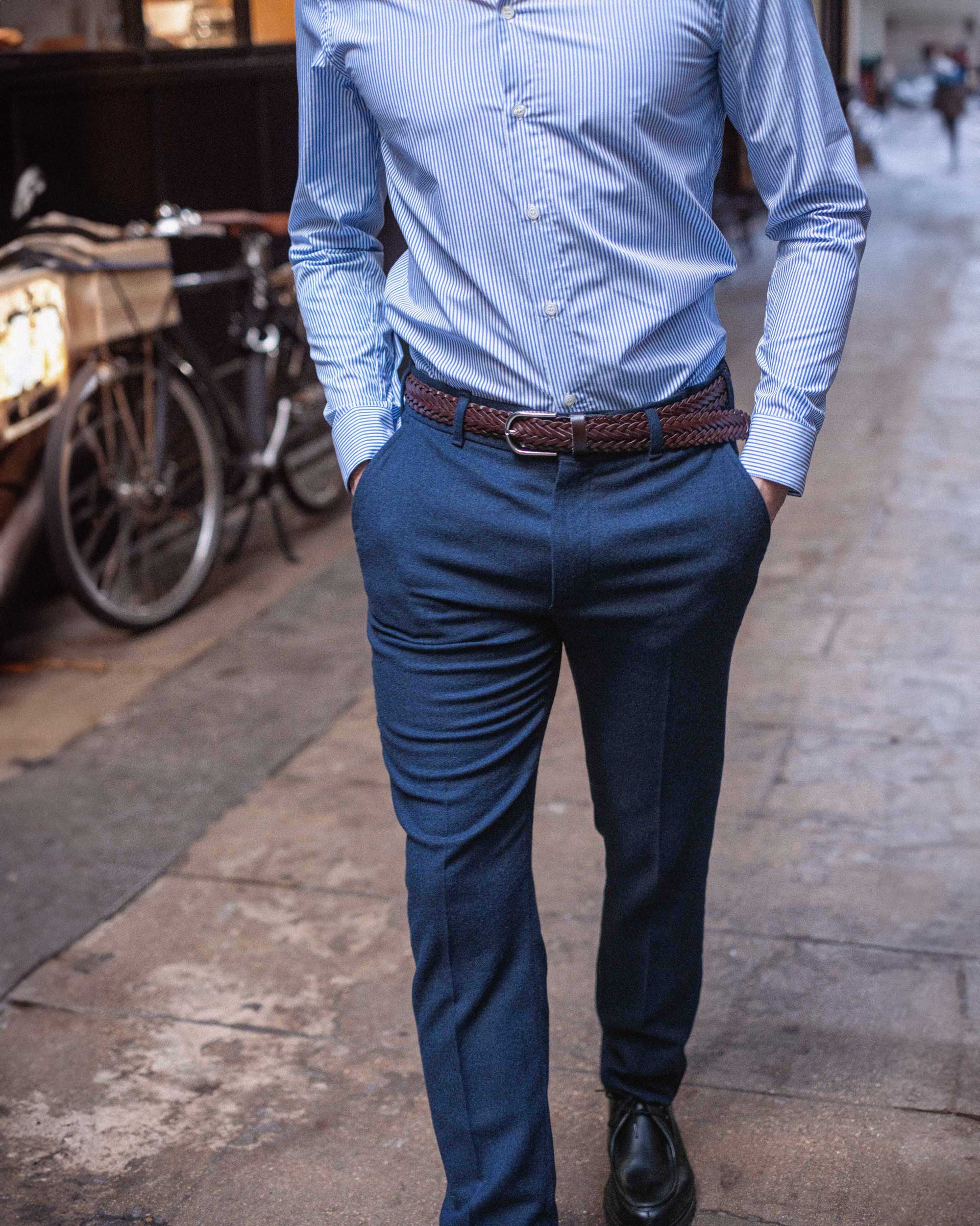 Pantalon de Costume en Flanelle Bleu Marine