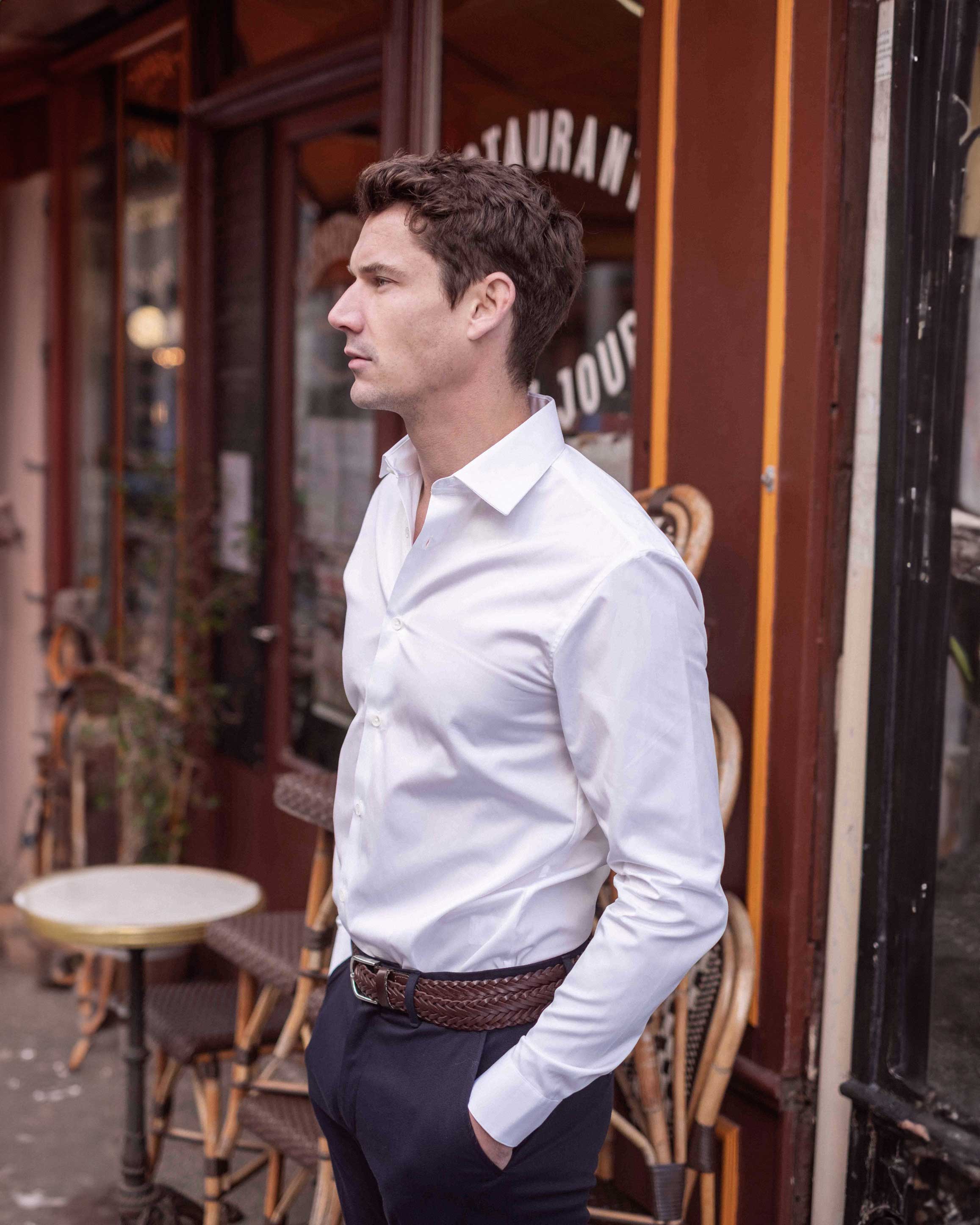 Chemise blanche en popeline de coton col français