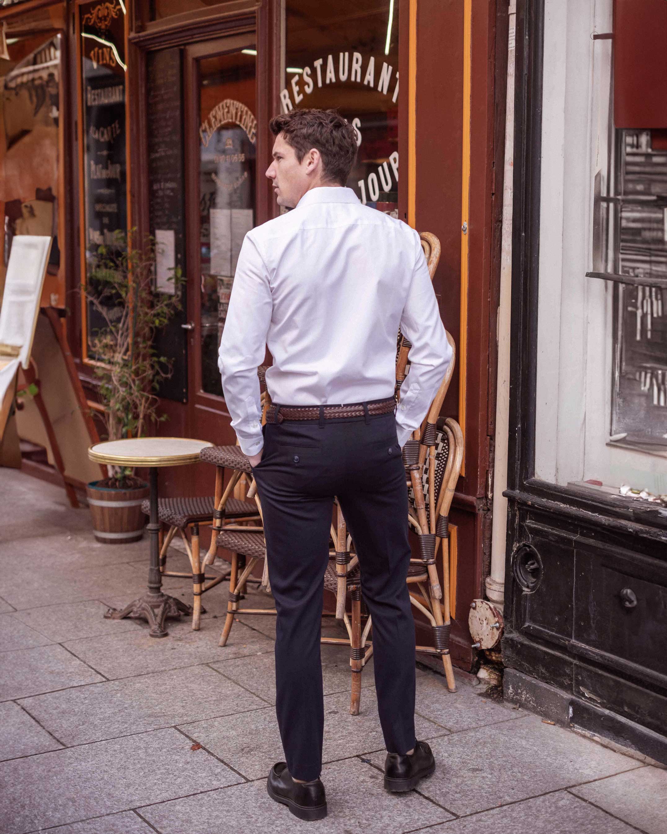 Chemise blanche en popeline de coton col français