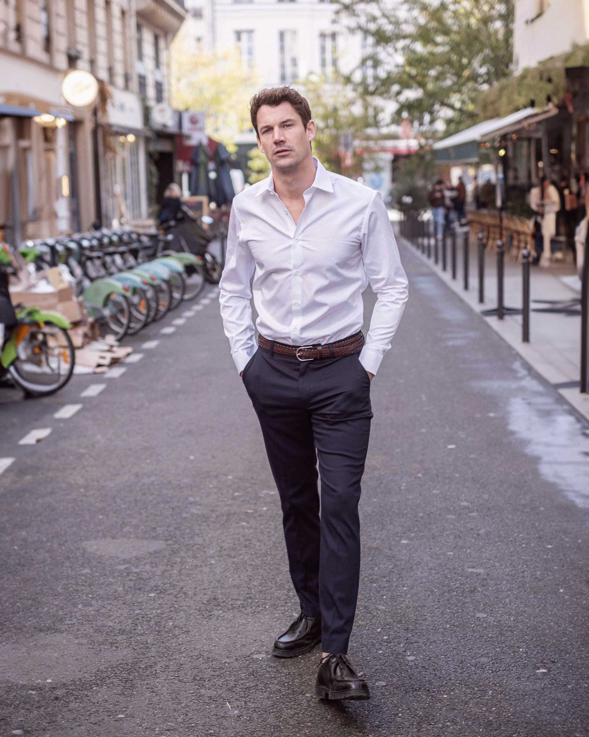 Chemise blanche en popeline de coton col français