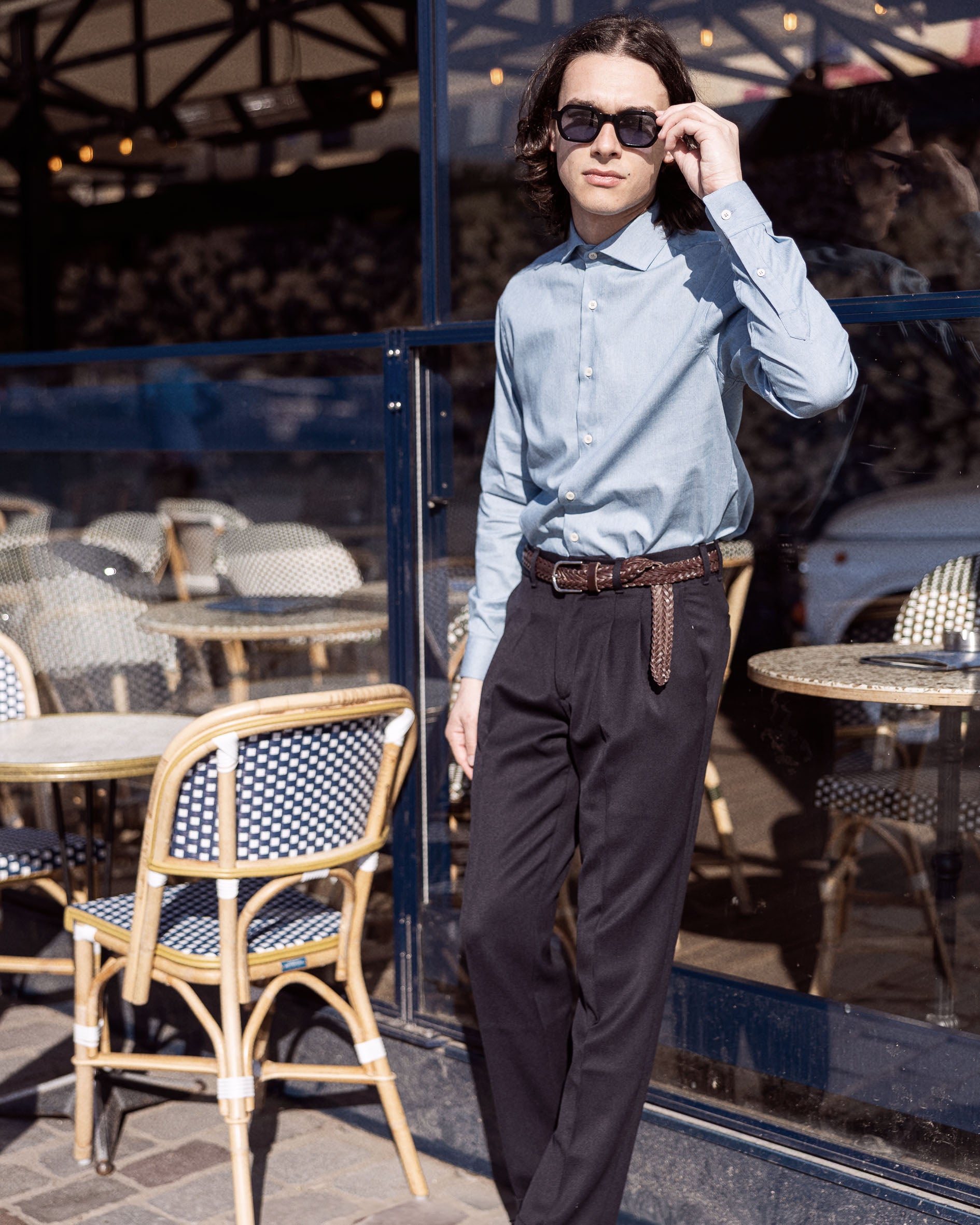 Chemise en Twill de Coton Denim Col Cut Away