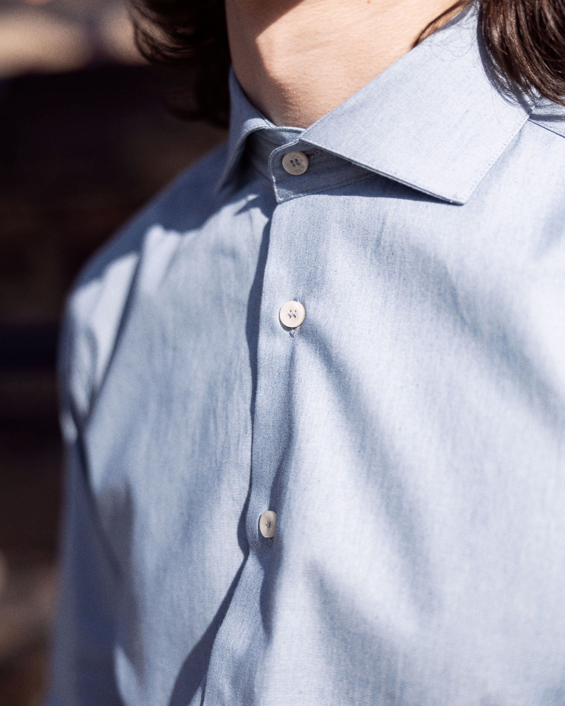 Chemise en Twill de Coton Denim Col Cut Away
