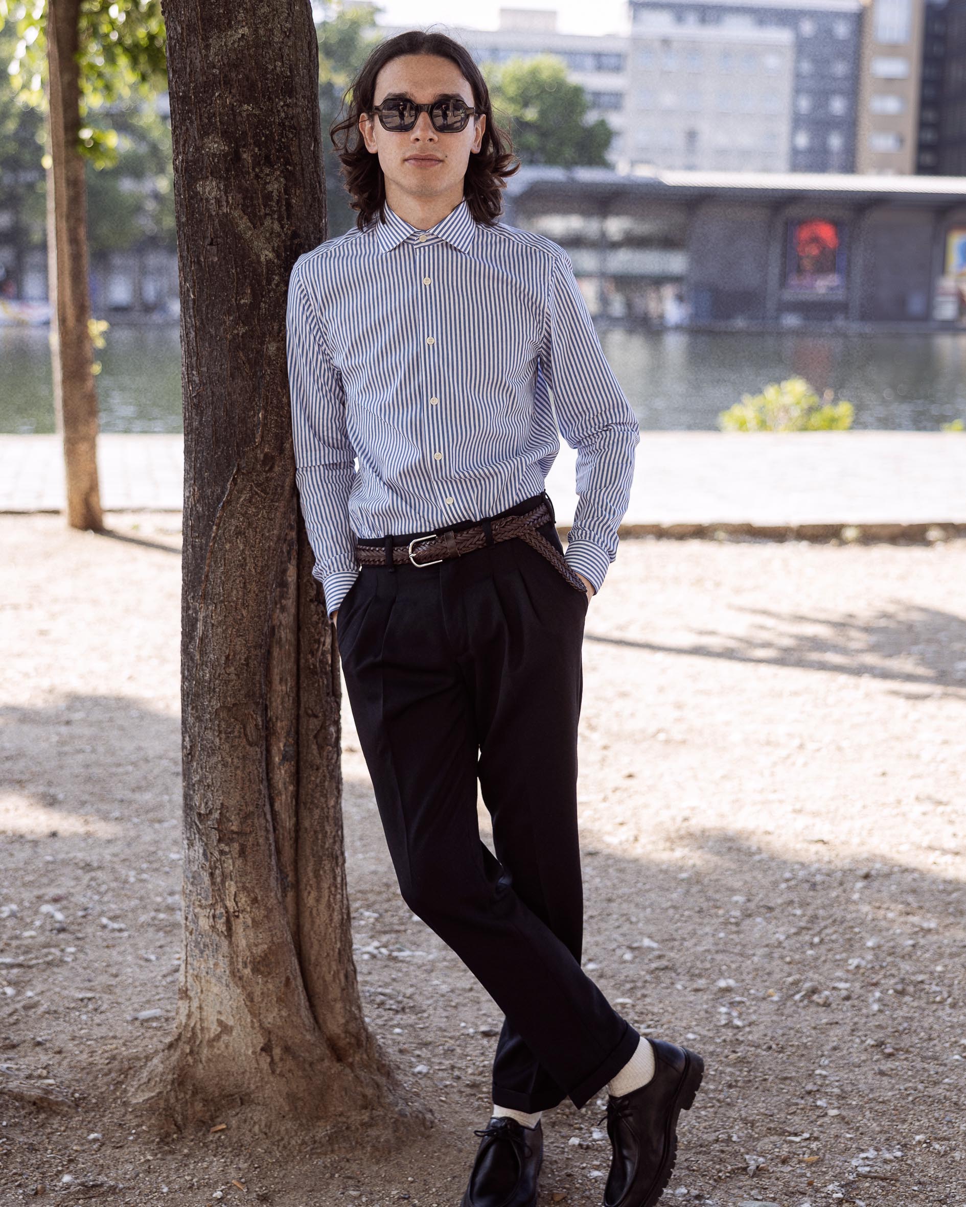 Chemise en Popeline de Coton rayée Col Cut Away