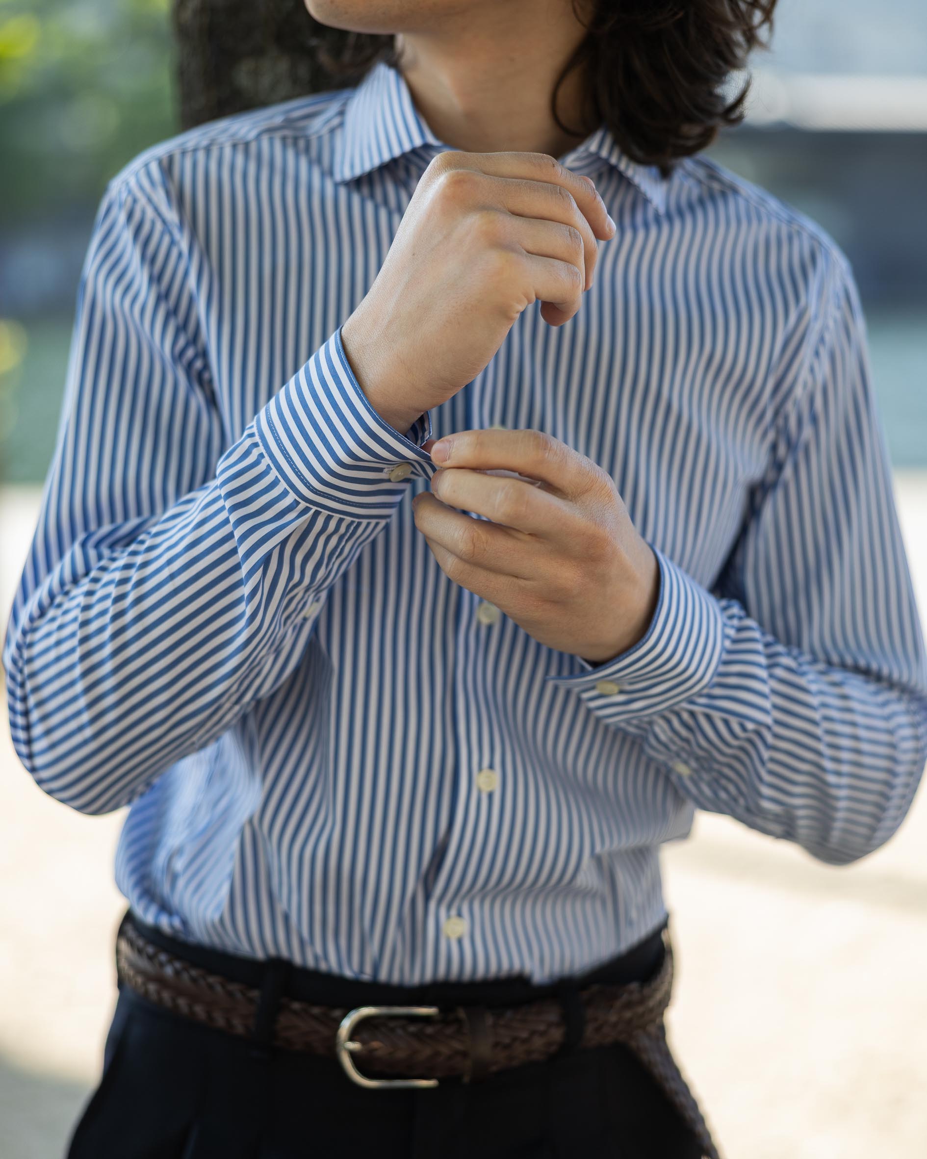 Chemise en Popeline de Coton rayée Col Cut Away