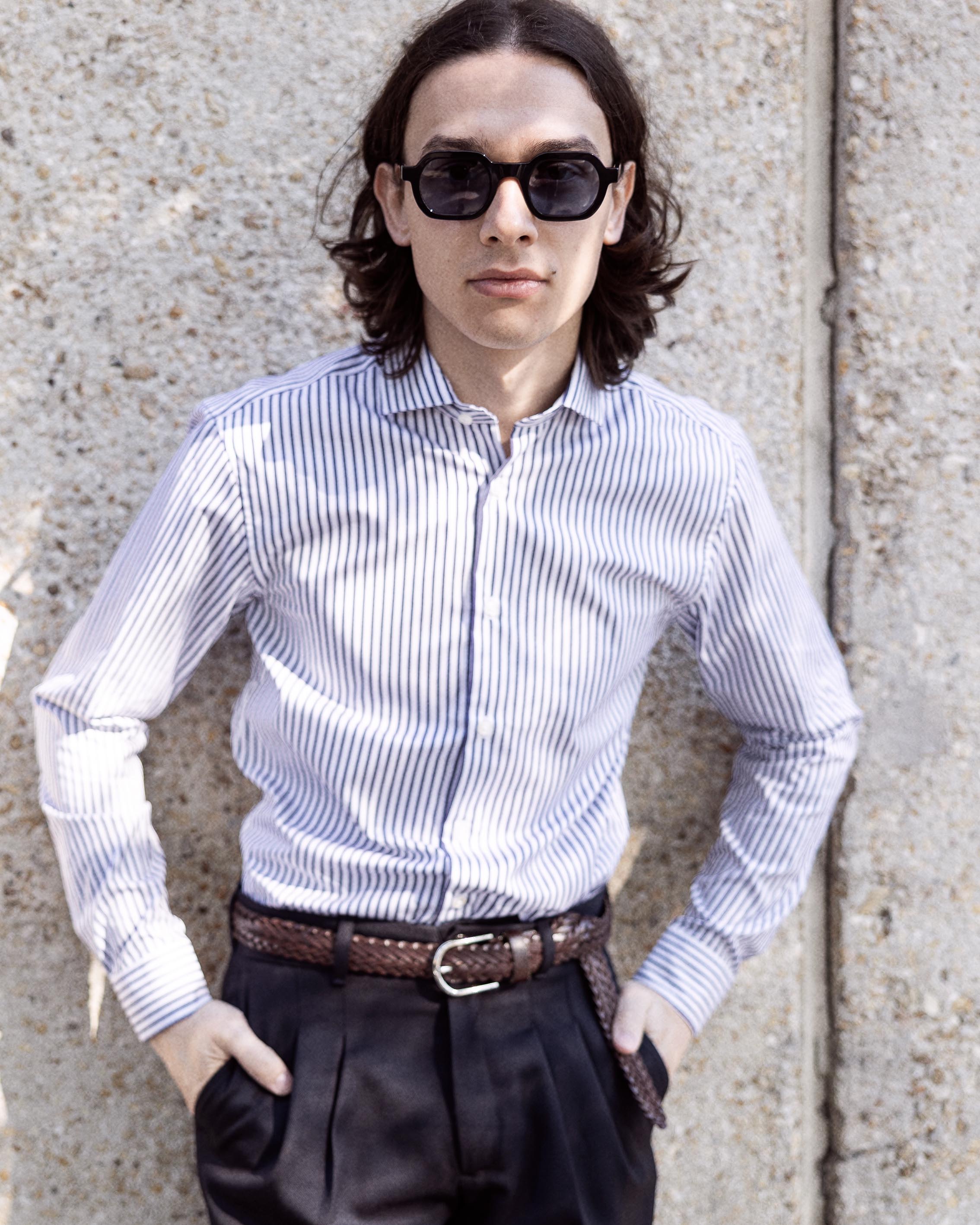 Chemise Twill Double Rayure Bleu