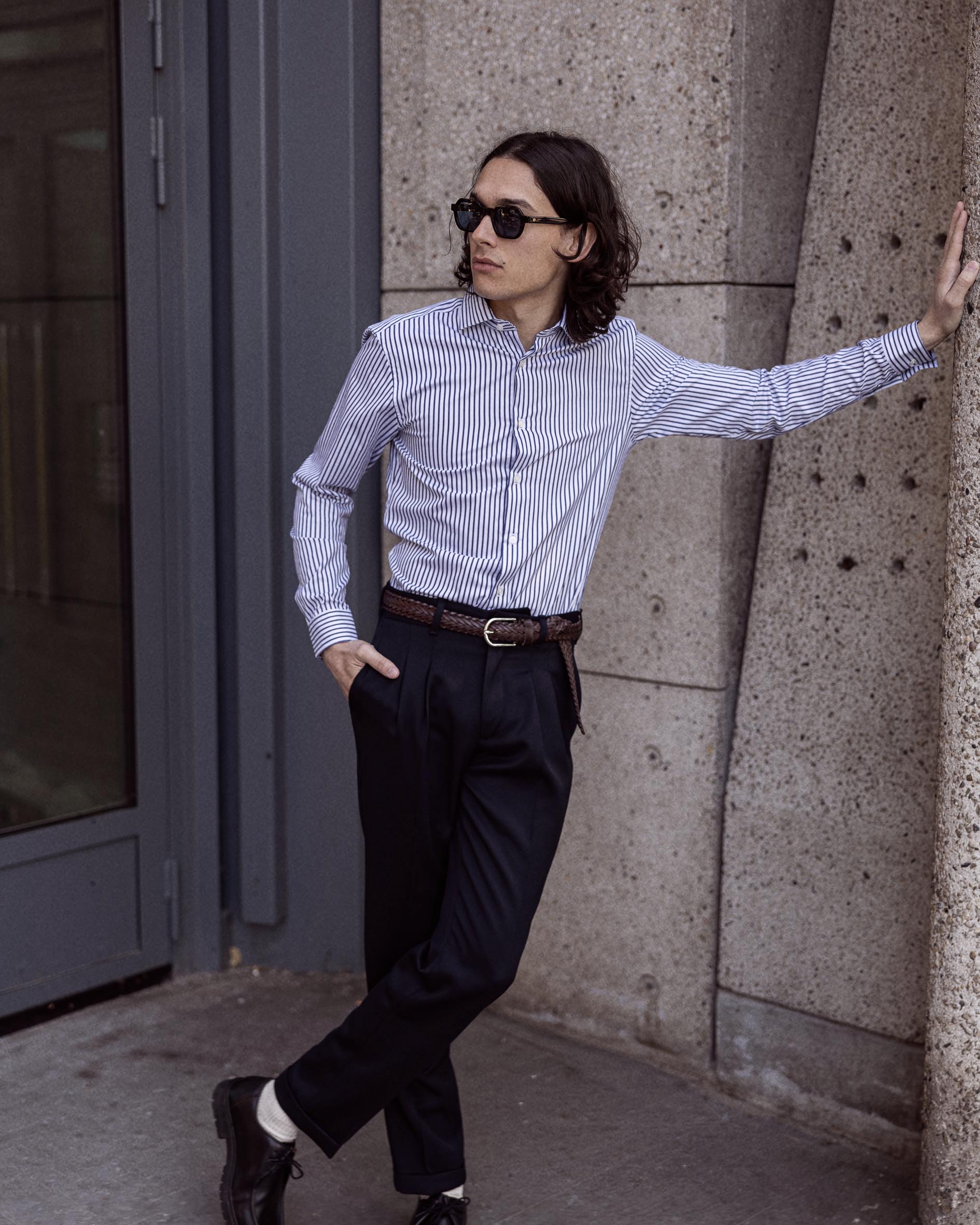 Chemise Twill Double Rayure Bleu