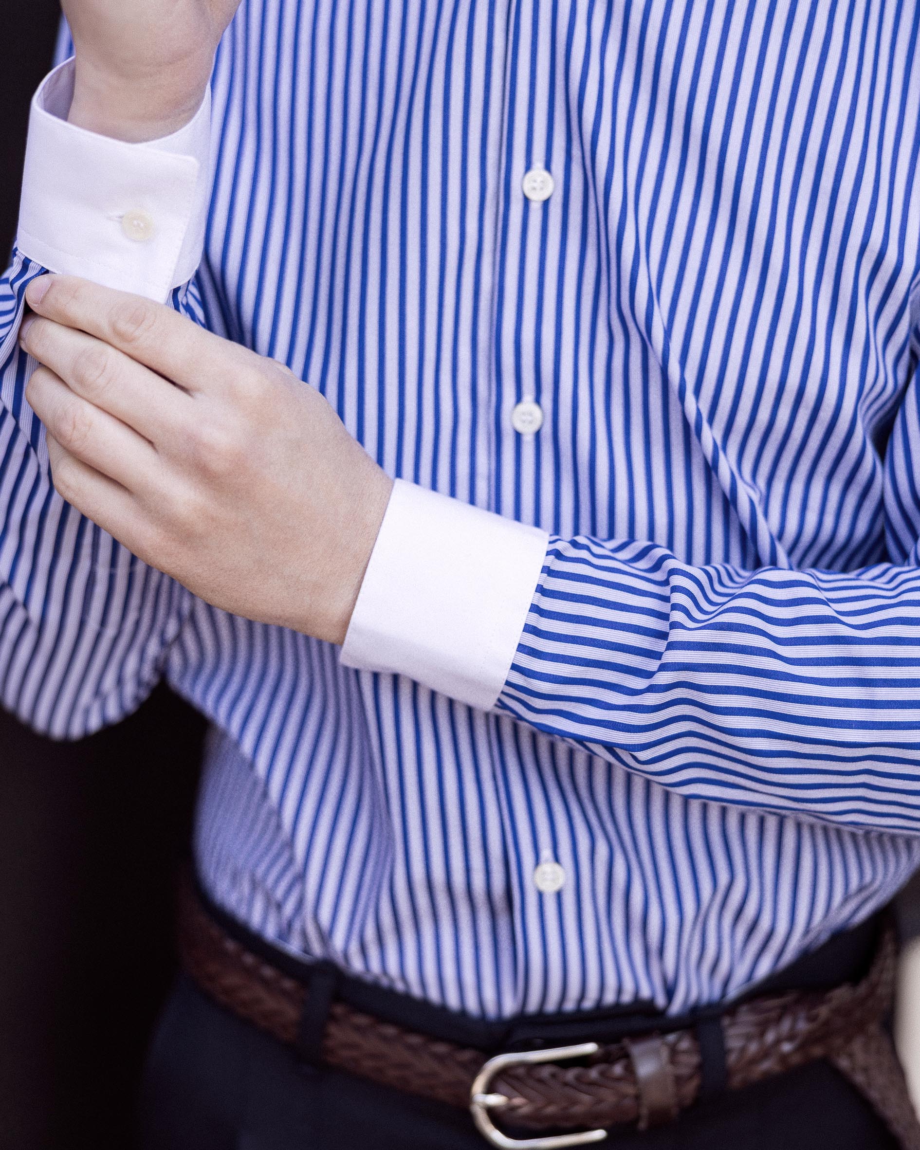 Chemise Banquier en Popeline de Coton rayée Col français