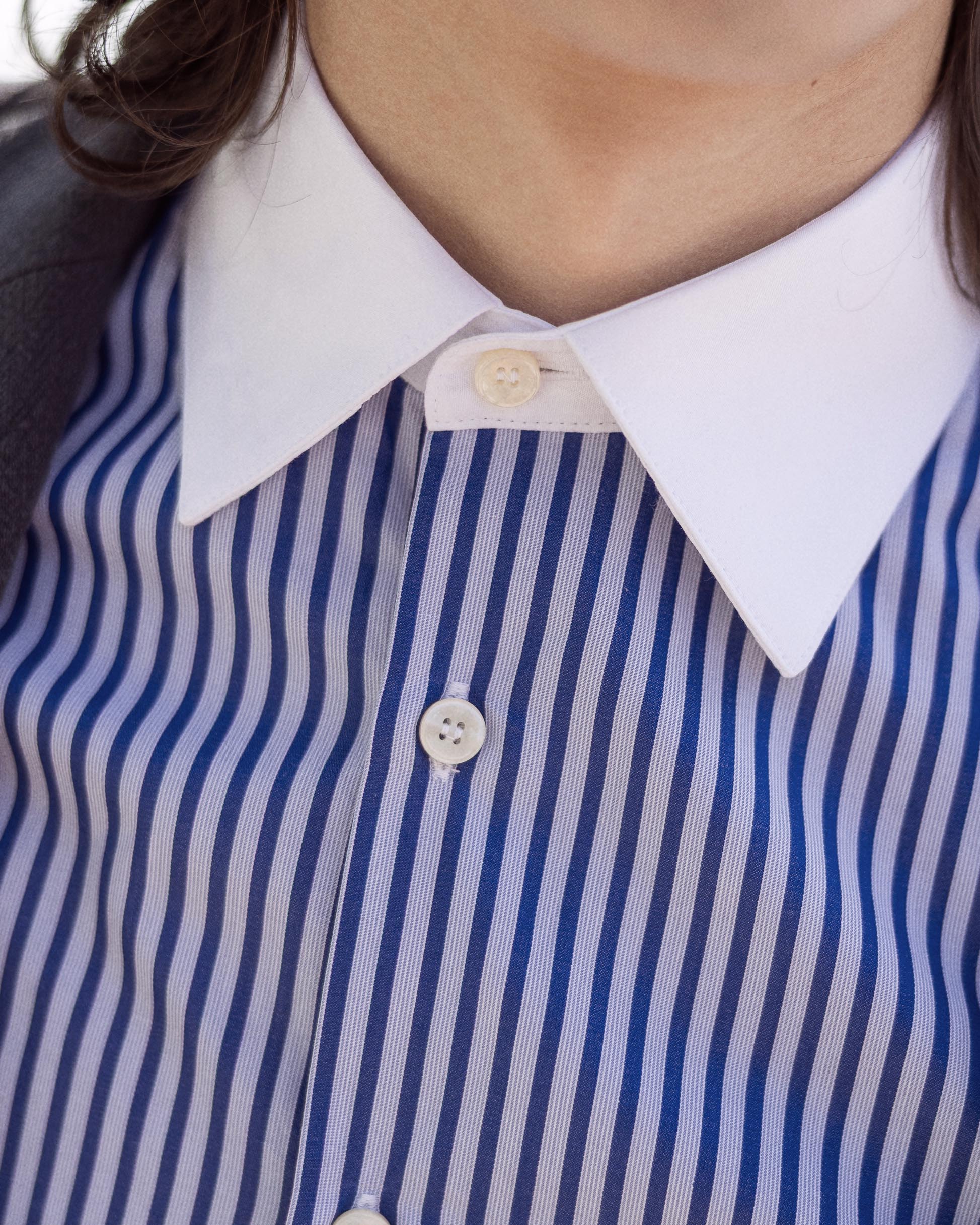 Chemise Banquier en Popeline de Coton rayée Col français