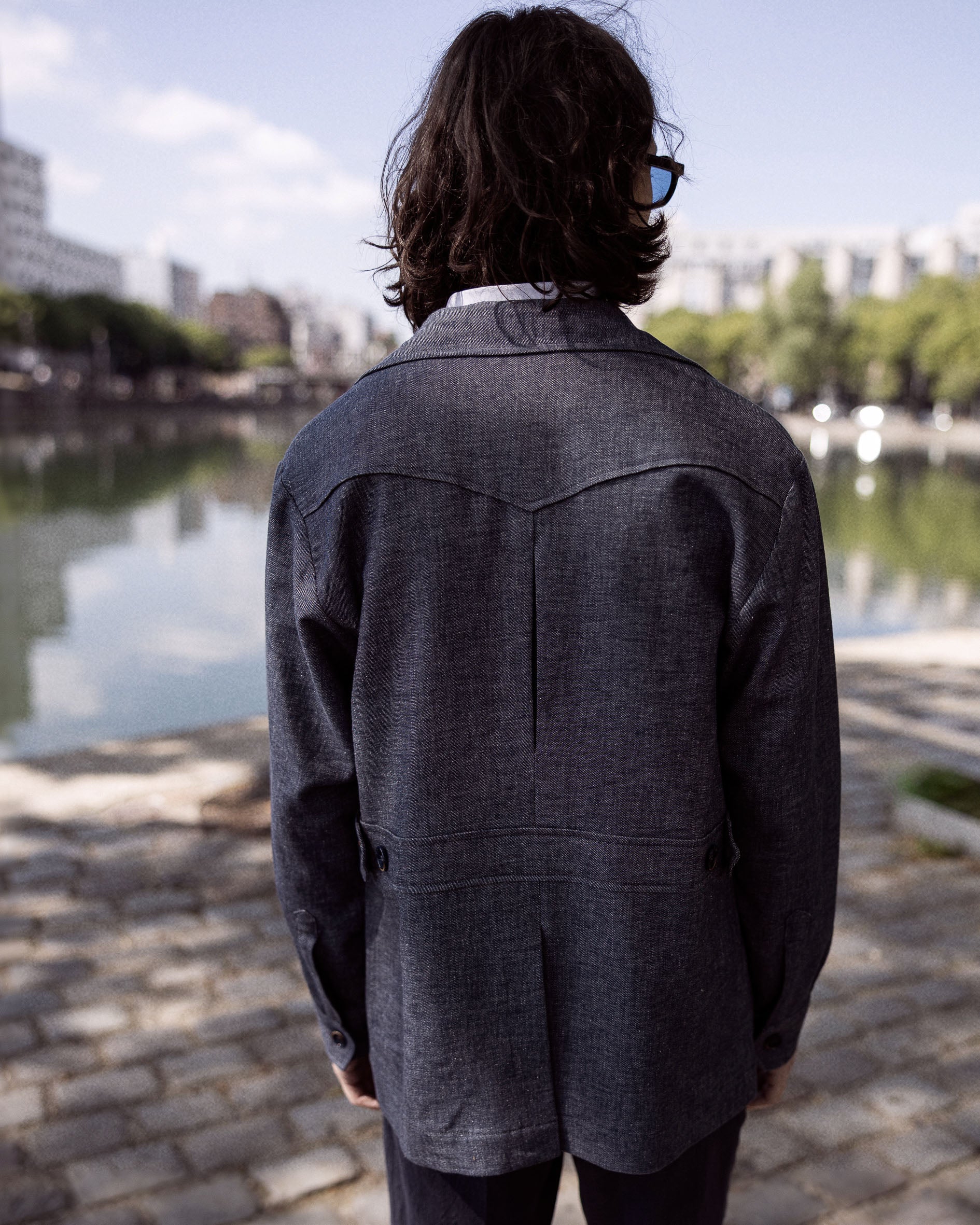 Veste saharienne en twill denim gris clair