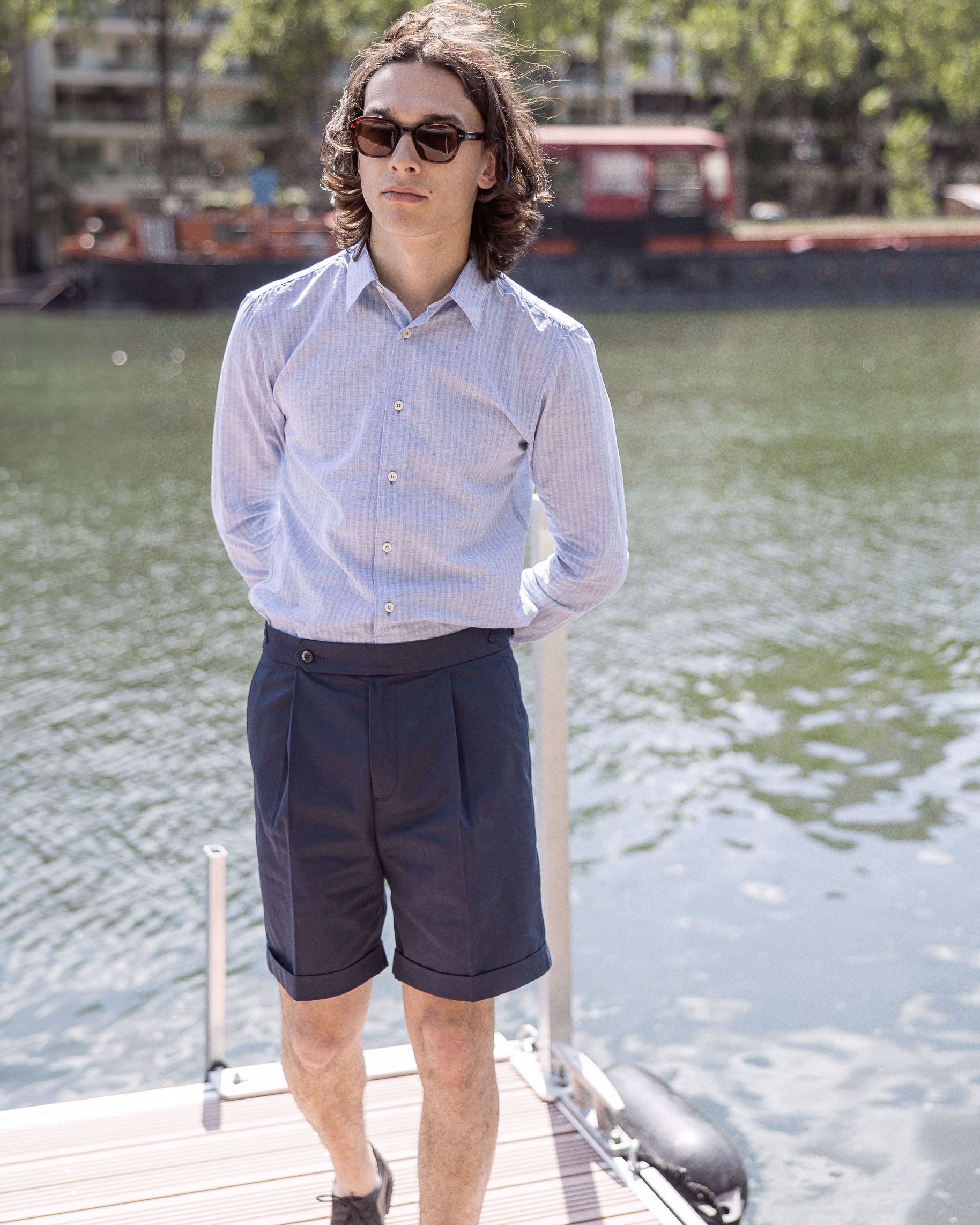 Chemise seersucker ton sur ton en Coton Col français