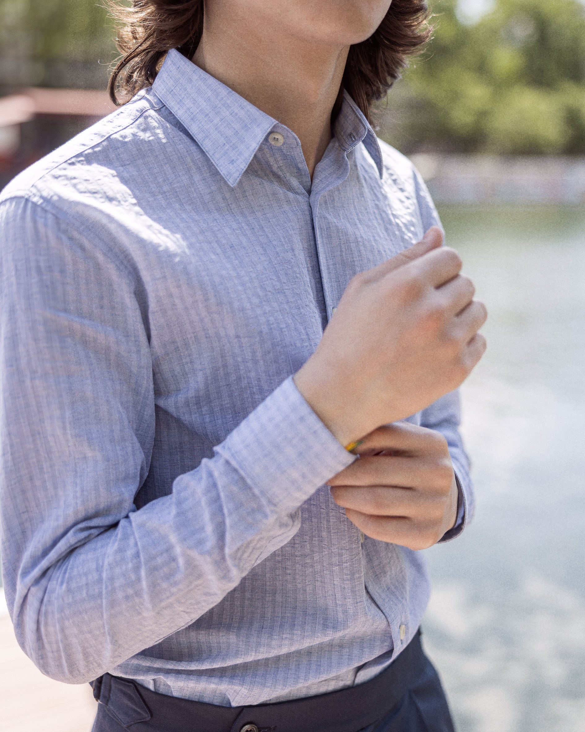 Chemise seersucker ton sur ton en Coton Col français