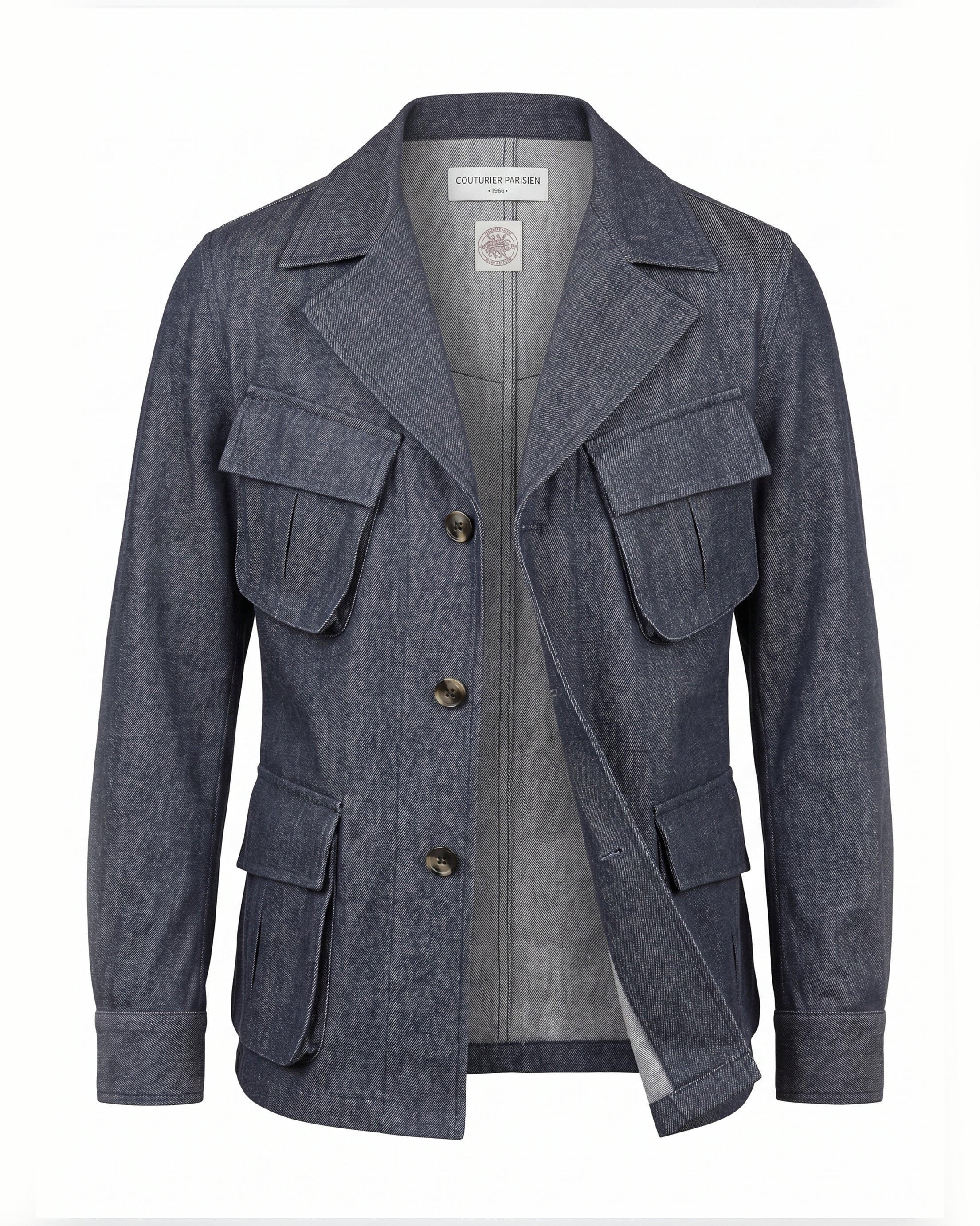 Veste saharienne en twill denim gris clair
